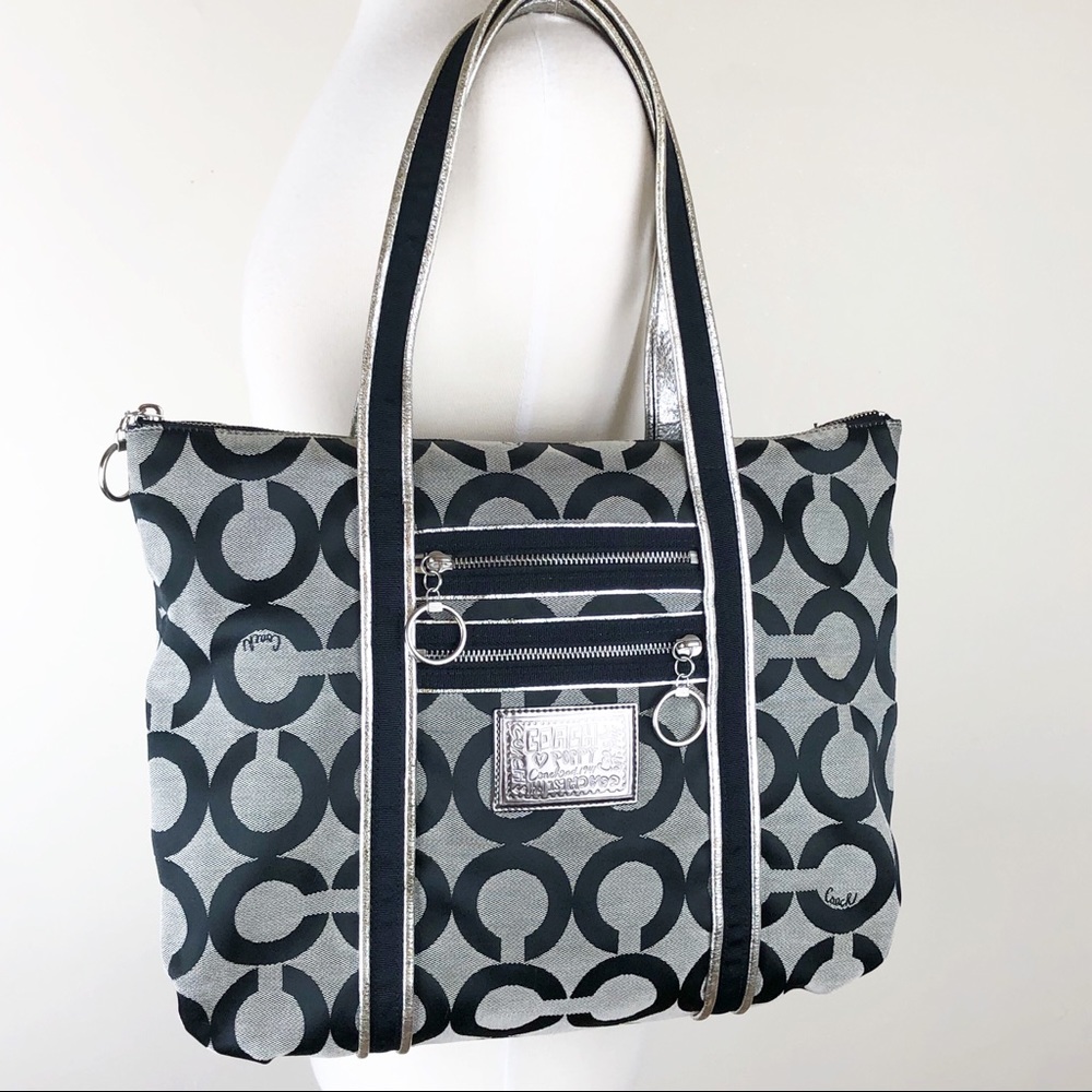 COACH Tote Poppy Large OP ART GLAM Black Bag 13826